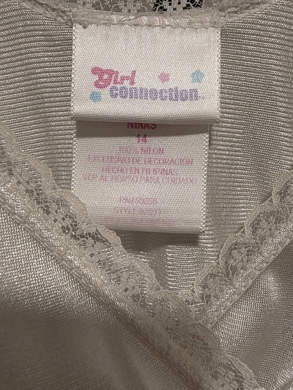 Vintage Ivory Shimmer Lace Slip Dress-Size Girls 14